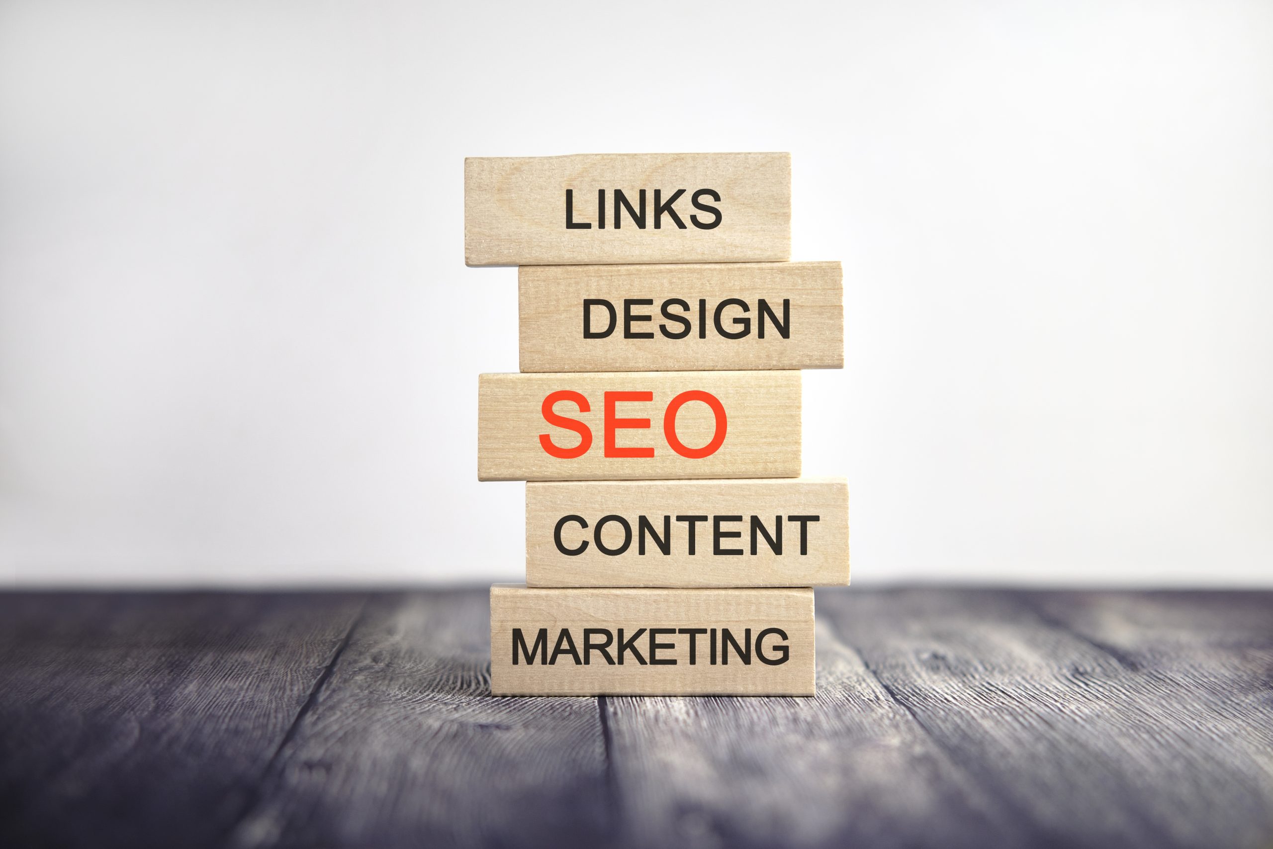 Seo Links Marketing Design Content Concept Text On Wooden Cubes