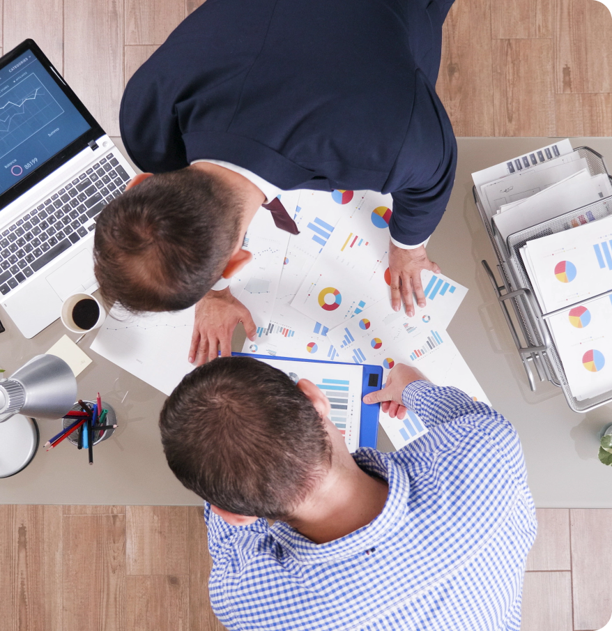 Top View Businessmen Working Company Strategy Analyzing Management Paperwork