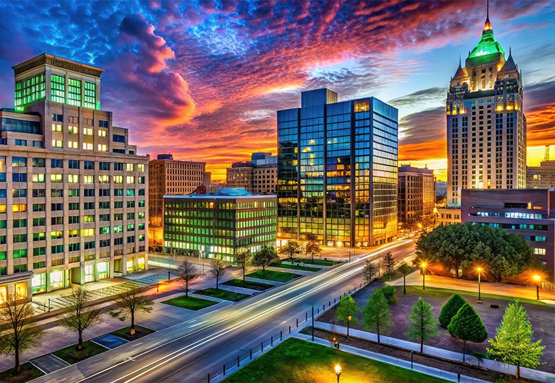 Greensboro Downtown Cbd Buildings Low Light Cityscape